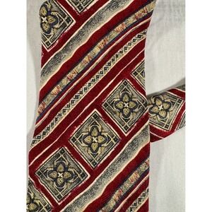 Mark Alexander Mens Silk Tie Red Grey Gold Geometric Medallion Striped Accessory